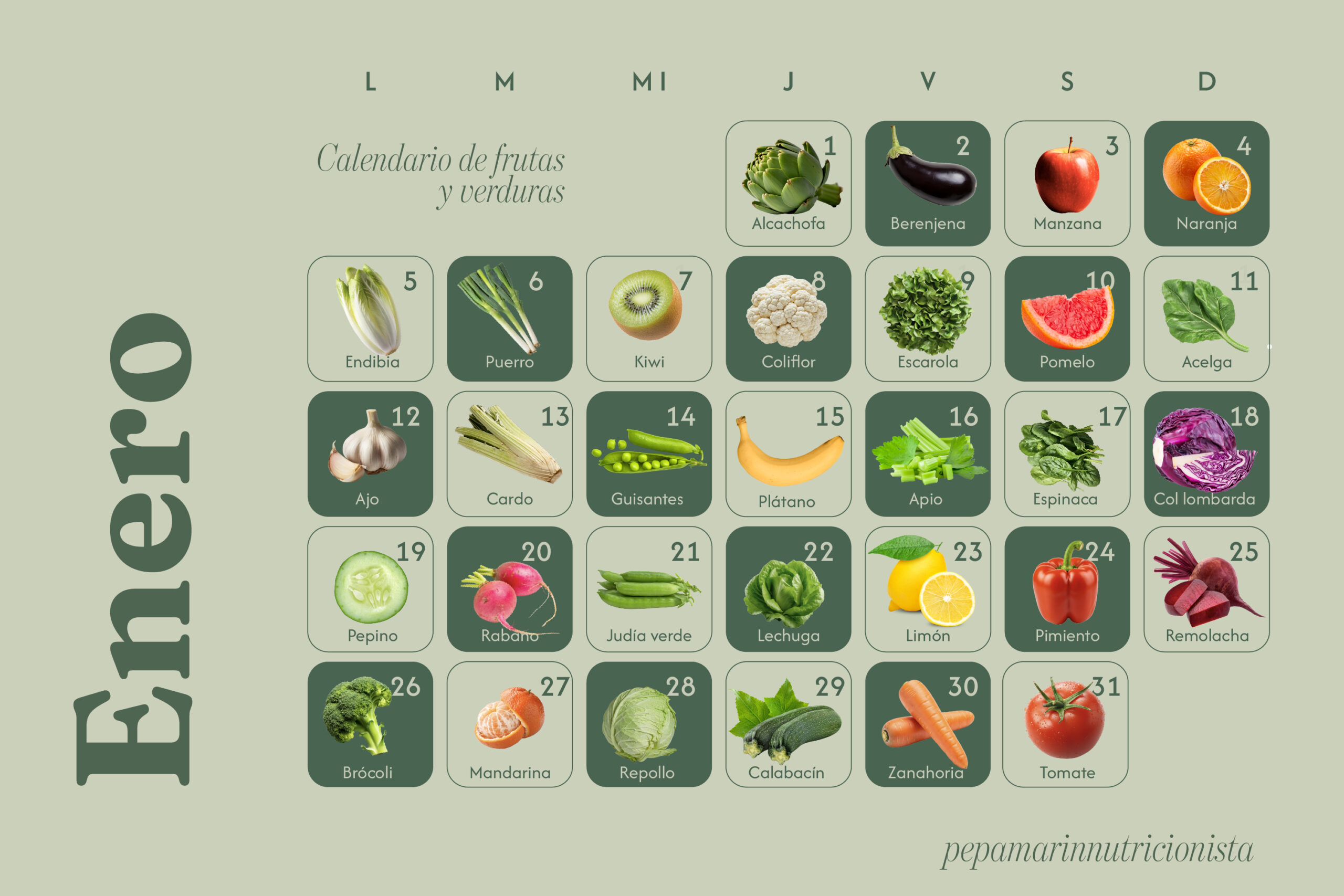 Calendario frutas y verduras enero