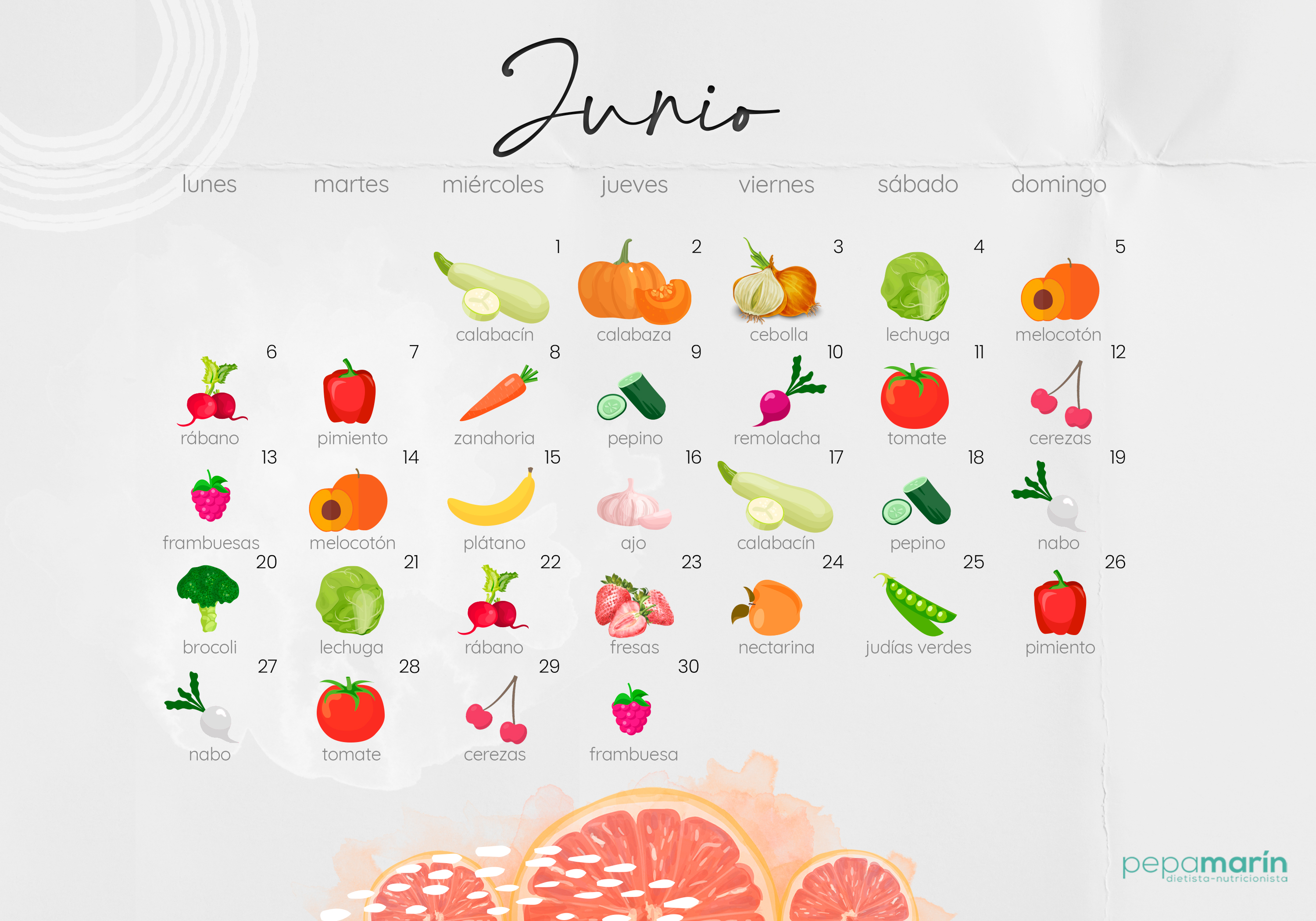 Calendario frutas y verduras junio 2022