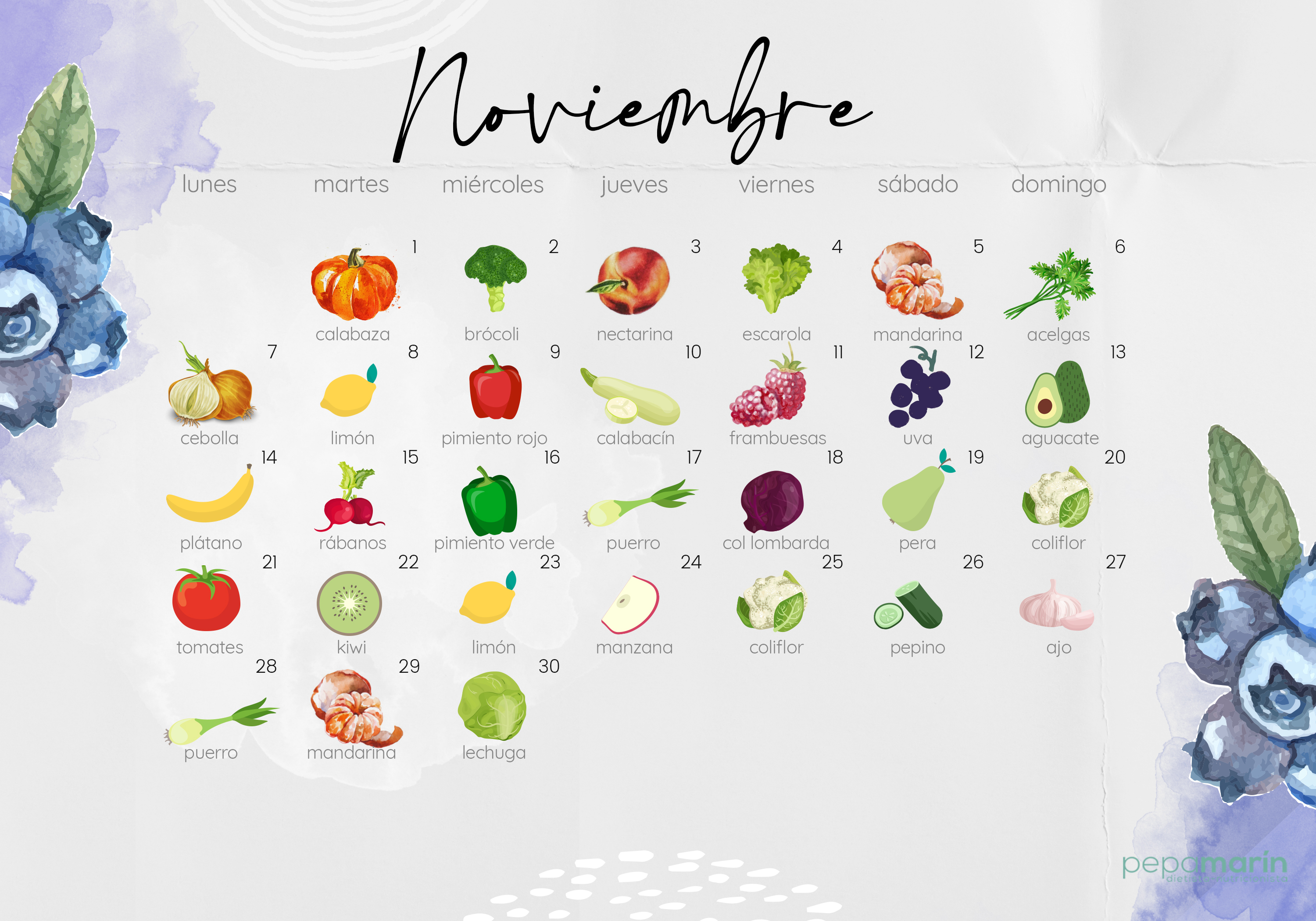 Calendario frutas y verduras de noviembre 2022