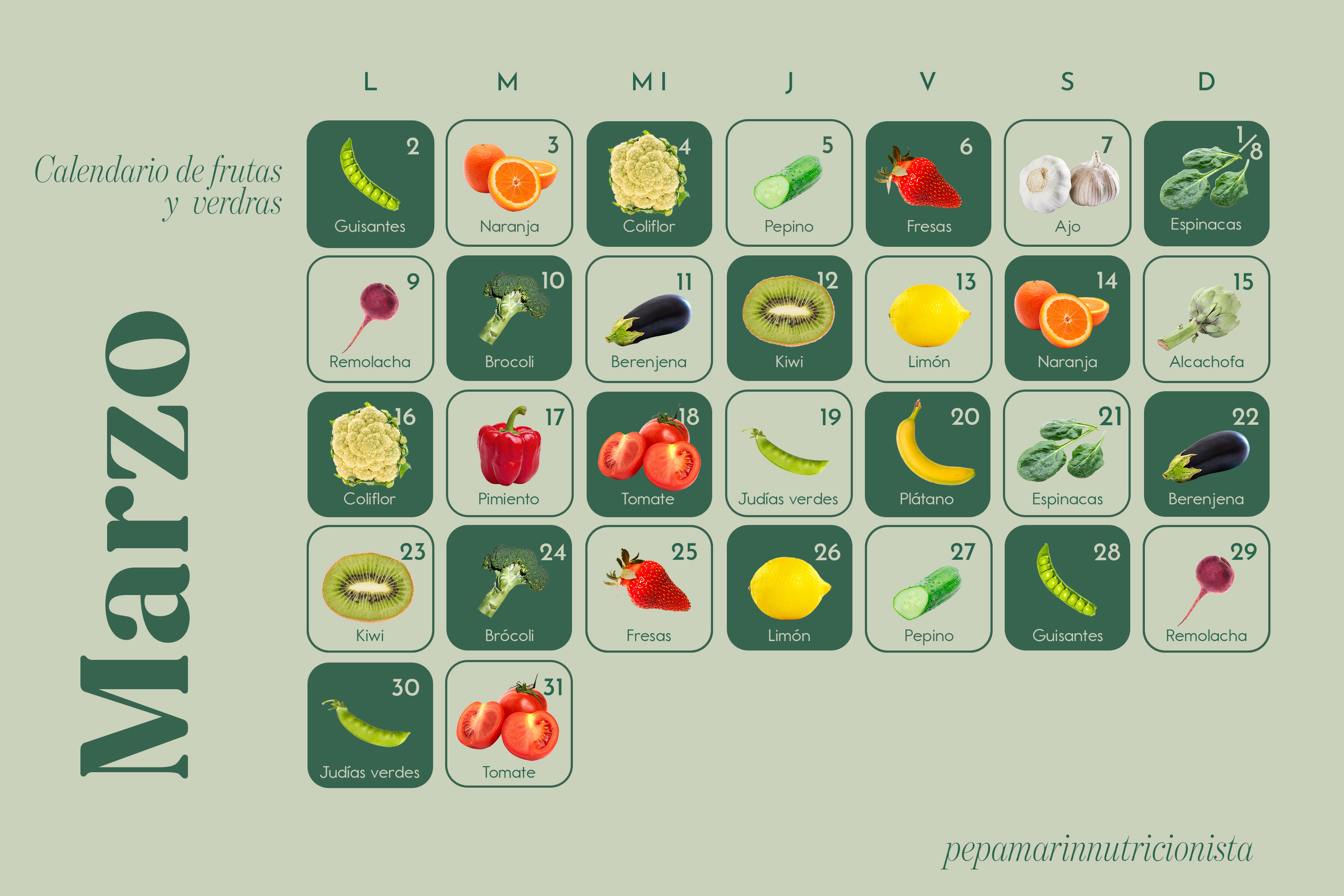 Calendario frutas y verduras marzo