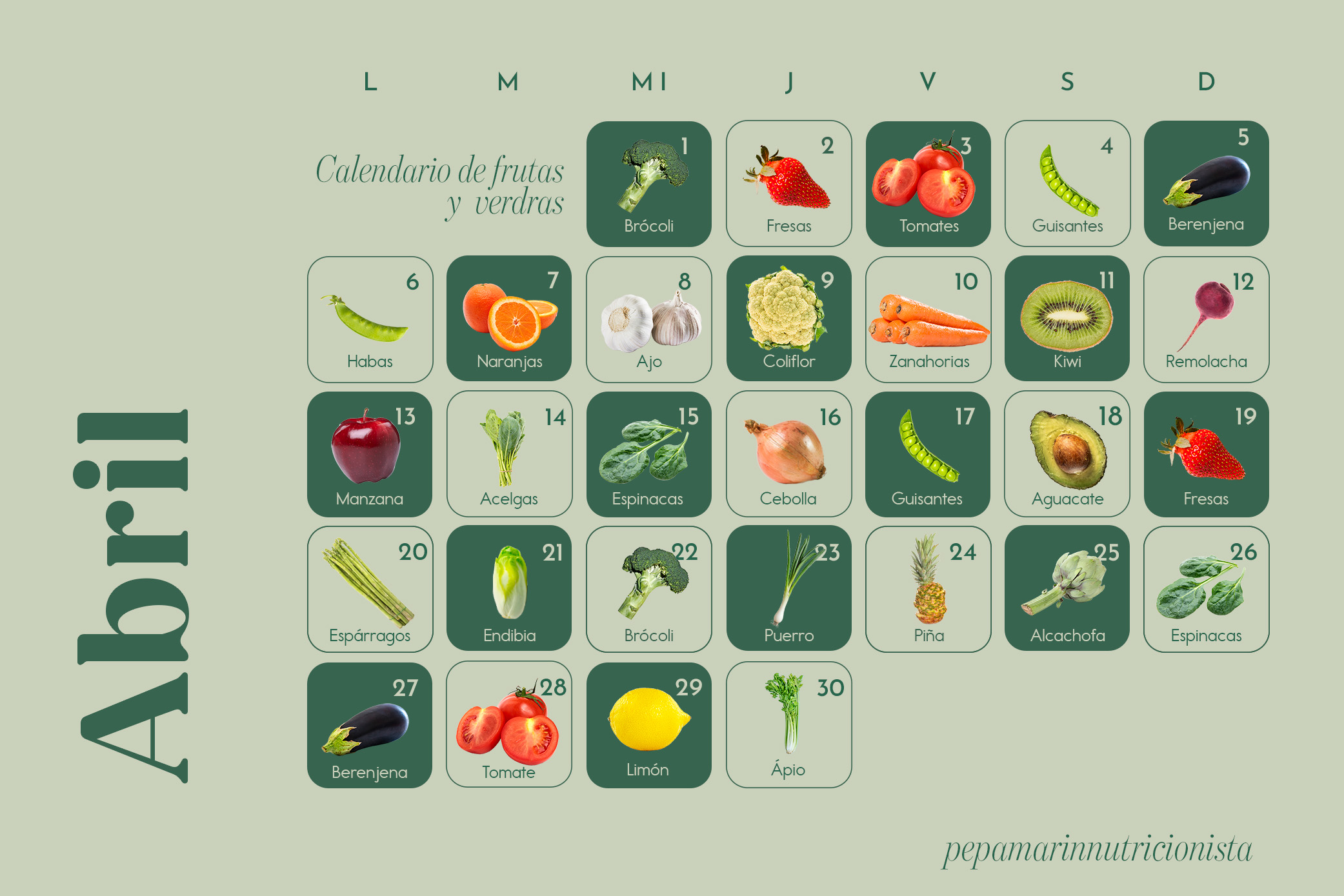 Calendario frutas y verduras abril 2026