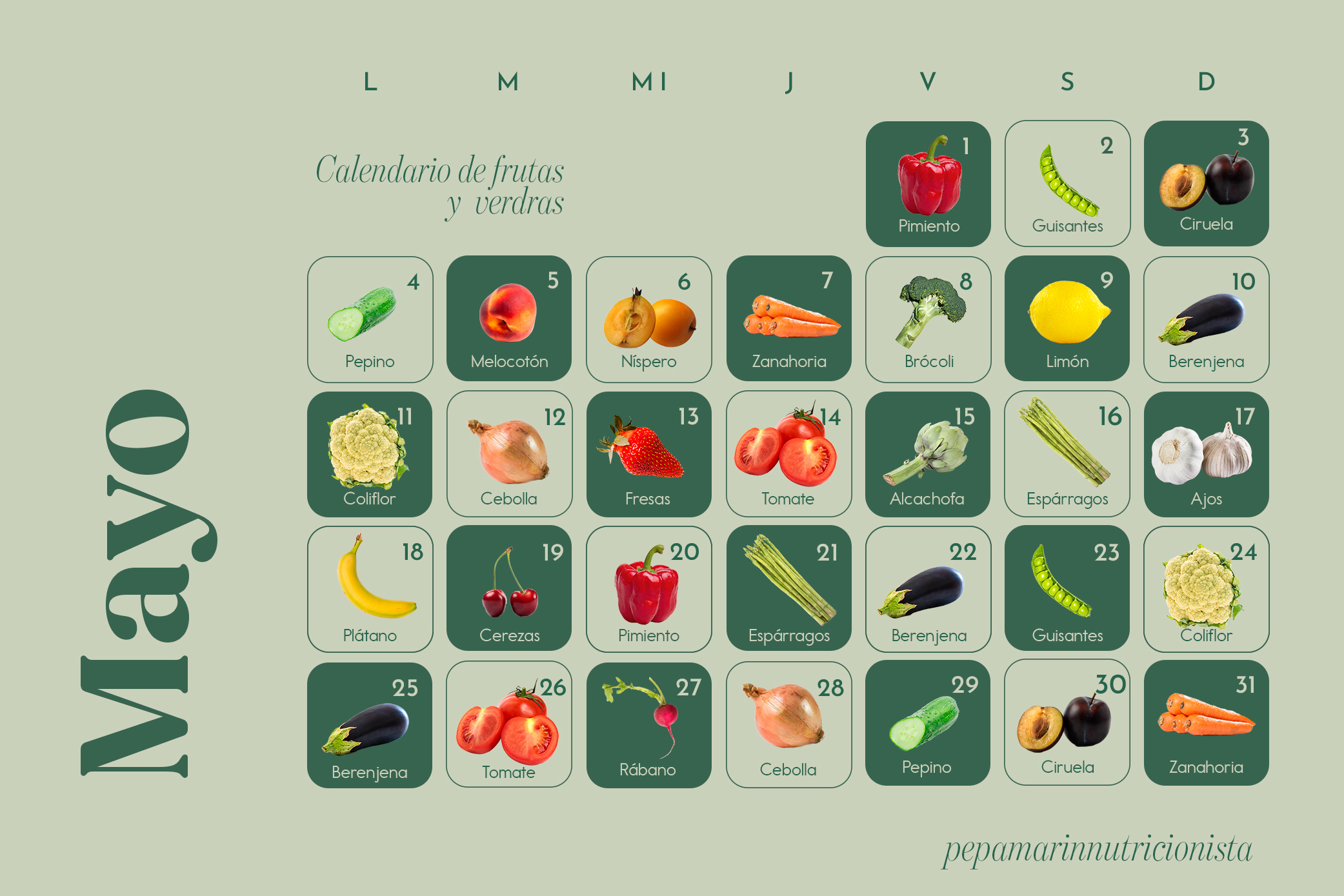 Calendario frutas y verduras mayo