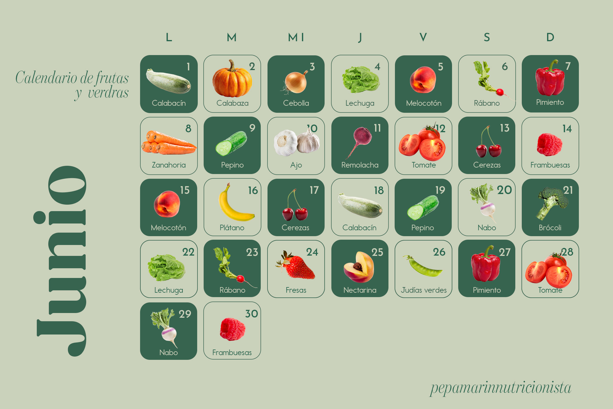 Calendario frutas y verduras junio