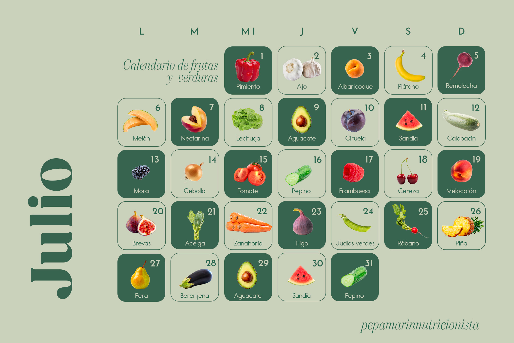 Calendario frutas y verduras julio