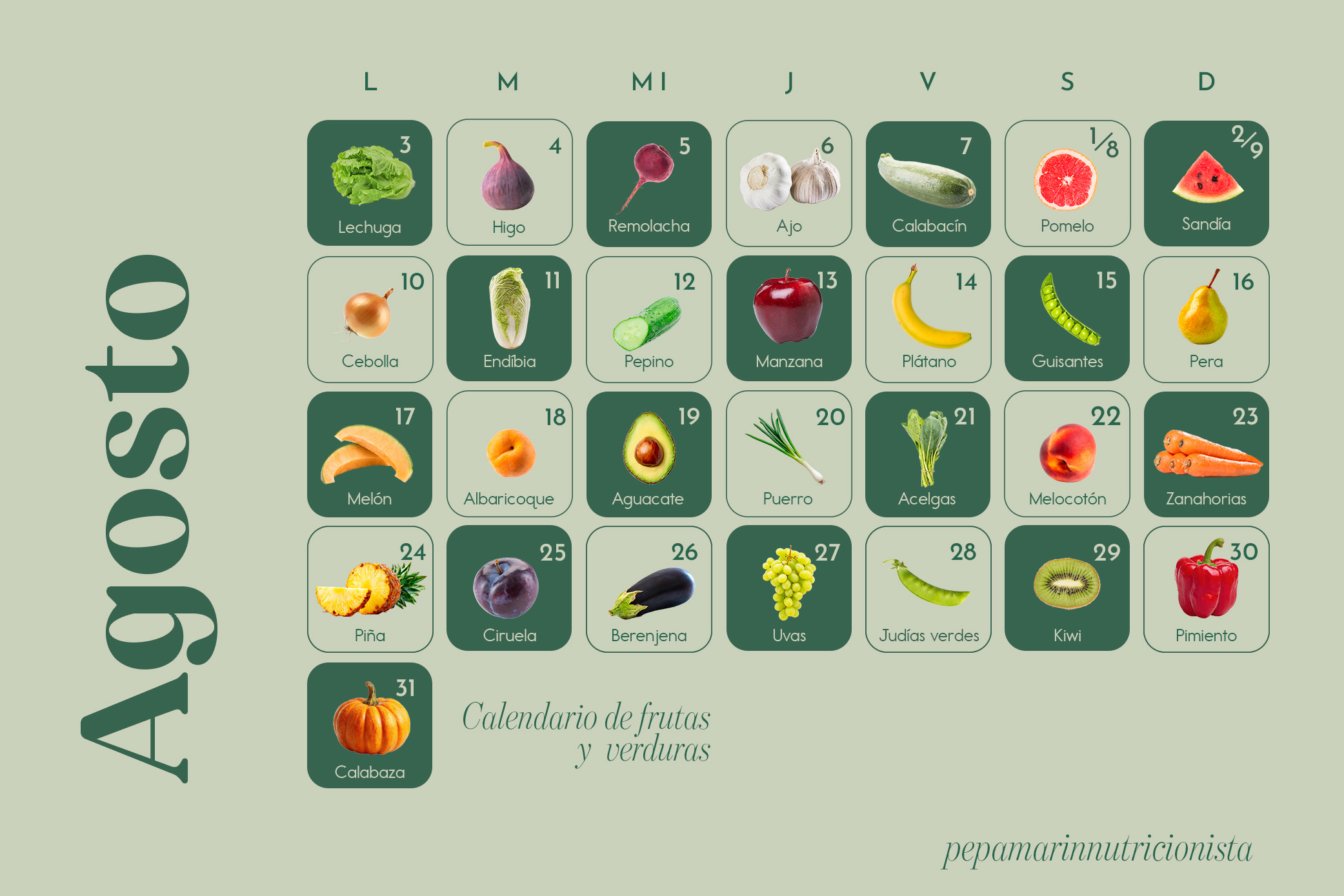 Calendario frutas y verduras agosto