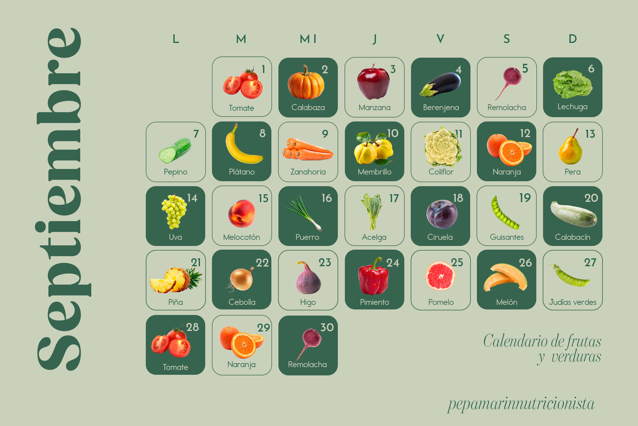 Calendario frutas y verduras septiembre