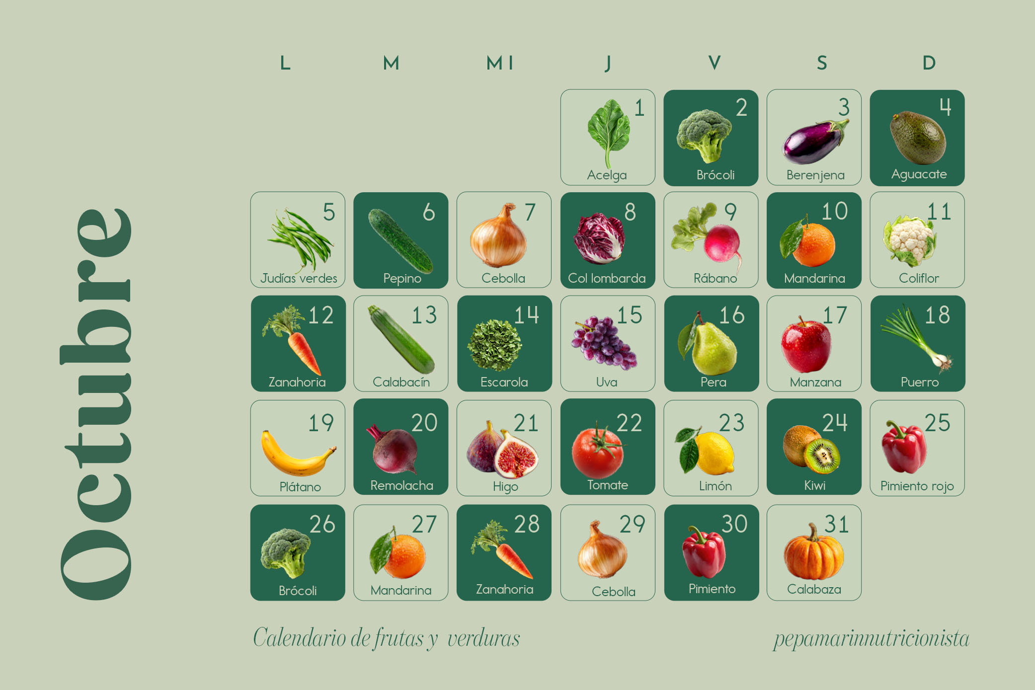 Calendario frutas y verduras octubre
